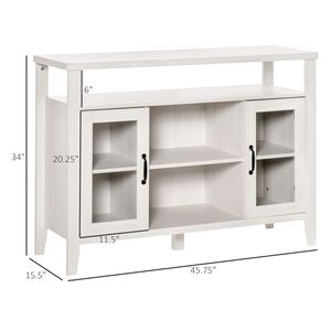 Buffet contemporain rétro anti-chute blanc avec étagères de rangement et 2 portes vitrées encadrées pour villa, ferme ou salle de sport - Product Image 3