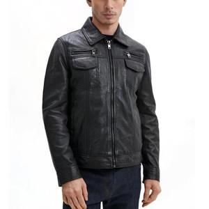 Chaqueta de Cuero Genuino de Alta Gama para Hombre, Chaqueta de Motociclista de Piel de Vacuno, Moda de Invierno, Pedidos al por Mayor OEM - Product Image 1
