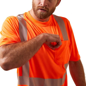 Camiseta de Seguridad Naranja de Alta Visibilidad para Hombre, Ropa de Trabajo Reflectante, Material de Poliéster, Uniforme Industrial de Construcción - Product Image 6