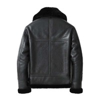 Blouson aviateur en cuir véritable noir pour homme, col rabattu, doublure en fausse fourrure, fermeture éclair, style moto, pour l'hiver