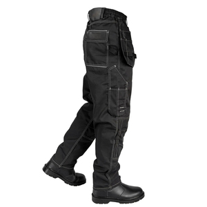 Pantalon de travail cargo pour homme, multi-poches, fermeture éclair, taille mi-haute, tissé, avec genouillères renforcées et poche porte-outils - Product Image 3