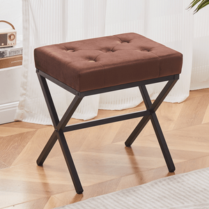 Tufted Vanity Ottoman Foot <b>Stool</b> with Thickened Cushion X Leg Metal Frame Shoe Changing <b>Step</b> <b>Stool</b> - Product Image 1