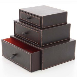 Boîte de rangement rectangulaire en cuir marron antique avec couvercle, design classique, détails de couture, pour le rangement de bijoux en voyage, paniers de rangement - Product Image 2