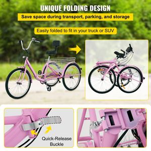 Triciclo para Adultos de 24 Pulgadas con 7 Velocidades, Bicicleta de Carga Plegable de 3 Ruedas, Vehículo de Tres Ruedas Conveniente y Rápido para Adultos - Product Image 4