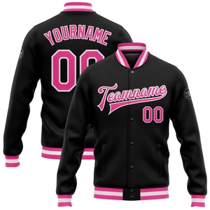 Wholesale Direct Industry Best Selling Custom Black Pink-White Bomber Full-Snap Varsity Letterman <b>Jacket</b> - Product Image 1