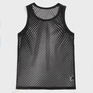 Chaleco de seda helada para hombre, estilo casual de verano, con hombros anchos, de secado rápido, camiseta deportiva de malla sin mangas, holgado - Product Image 4