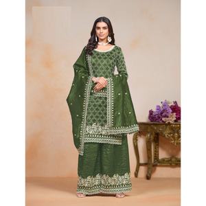 Vestido indio paquistaní Anarkali bordado trabajo Georgette Salwar Kameez traje de seda listo para boda y fiesta - Product Image 1