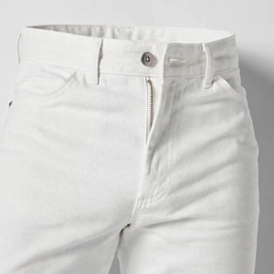 Jean en denim de coton blanc pour homme, coupe slim, jambe droite, taille mi-haute, style décontracté d'été, tissu tissé teint uni - Product Image 5