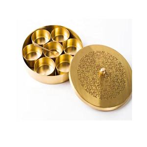 High on Demand Brass <b>Masala</b> <b>Box</b> with Multiple Compartments for Daily Cooking Available At Wholesale Price - Product Image 1