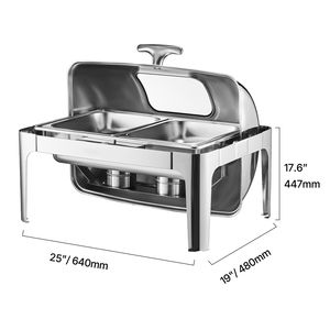 Scaldavivande Rettangolare Professionale da 9 Qt in Acciaio Inossidabile con Coperchio Roll-Top e Controllo Manuale della Temperatura, Include 2 Vaschette da Mezza Misura per Buffet e Catering - Product Image 4