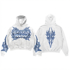 Sweat à capuche délavé pour femme, 420 GSM, molleton de coton épais, blanc et bleu, imprimé gothique, broderie personnalisée, logo imprimé, OEM ODM - Product Image 1
