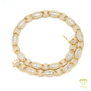 Collier Hip Hop en Argent Sterling 925 avec Chaîne Pavée de Moissanite et Diamants Taille Baguette Ovale pour Détaillants Internationaux de Bijoux - Product Image 5