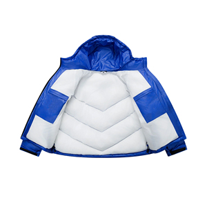 Hooded <b>Puffer</b> <b>Jacket</b> <b>Men</b> Winter Sporty Blue <b>White</b> Color Blocking Polyester Wadding Windproof Breathable Quick-Dry Zipper Front - Product Image 1