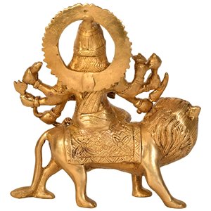 Ídolo de la diosa Durga de 6 pulgadas hecho a mano en latón hecho en La India para regalar ilustraciones de esculturas - Product Image 2