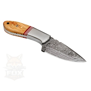 Couteau de chasse tactique de survie à lame droite en acier de Damas de qualité industrielle, manche en bois, étui en cuir, garantie 3 ans - Product Image 2