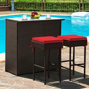 Set da bar in vimini di rattan da esterno in 3 pezzi con 2 sgabelli con cuscini - Product Image 2