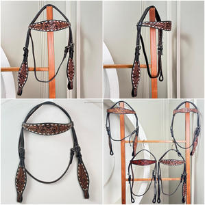 Headstall de cheval en cuir usiné à la main de haute qualité avec bride réglable occidentale sculptée avec matériel inoxydable pour l'équitation - Product Image 2