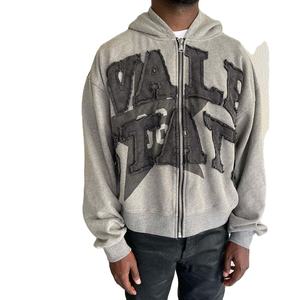 Sudadera con capucha de alta calidad para hombre, estilo urbano, holgada, desgastada, de moda, con cremallera, 100% algodón, para invierno, venta al por mayor - Product Image 3