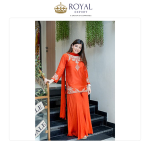 Colección de Ropa Étnica de Diseñador de Primera Calidad, Suministro Directo de Fábrica, Crepé Natural con Bordado, Kurti, Pantalón y Dupatta - Product Image 6