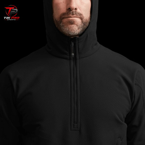 Sudadera con capucha unisex de poliéster de caparazón suave, gruesa, con cremallera de un cuarto, para caza, con capucha ajustada y doble cremallera lateral, color negro liso o camuflaje, para exteriores. - Product Image 4
