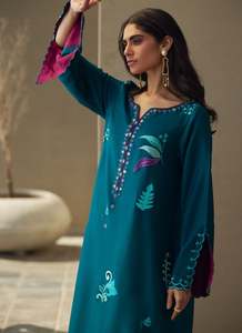 Indian <b>Silk</b> Kaftan-Modern Wrinkle-Free Quick Dry Loose Fit Floor-Length Dress for Wedding and Party All Seasons - Product Image 2