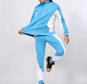 Survêtement pour homme de qualité supérieure avec logo personnalisé, imprimé géométrique bleu et blanc, manches longues, impression par transfert par sublimation, séchage rapide, coupe classique - Product Image 1