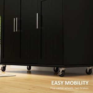 Carrello da Cucina Mobile Nero Stile Antico-Moderno con Piano in Acciaio Inox, Cassetti, Armadietti e Ripiani, Design a Isola su Ruote - Product Image 5