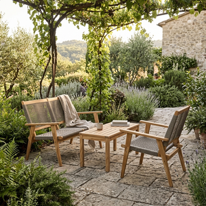 Woven cord <b>outdoor</b> furniture American pine plywood frame <b>Foldable</b> hotel furniture set Durable garden set modern - Product Image 5