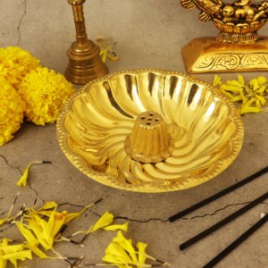 Brass Agarbatti Stand 5 Inch Round Incense Holder Aromatherapy <b>Diffuser</b> Traditional Home Decor for Living <b>Room</b> - Product Image 3