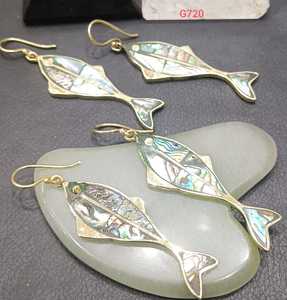 Gold Plated Fish Shape <b>Shell</b> Inlay Drop Earrings Bohemian Style Women's Jewelry G720 - Product Image 1