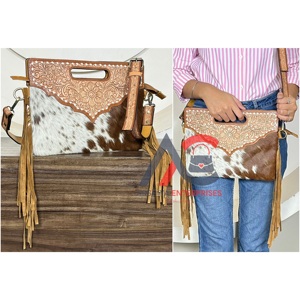 Bolso Bandolera de Piel de Vacuno con Flecos, Diseño de Moda, Hecho a Mano, con Patrón de Pelo de Piel, para Mujer, a Bajo Precio - Product Image 1