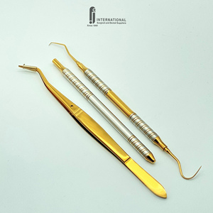 Juego de Exploración Dental Manual de 3 Piezas de Acero Inoxidable de Alta Calidad, Reutilizable, Ergonómico, con Sonda y Pinzas Doradas, Grado A+ - Product Image 1