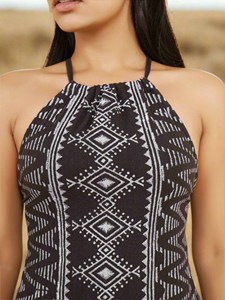Robe longue en coton imprimée à la main avec motif géométrique traditionnel et bretelles élégantes pour femme, tenue de plage, robe longue une pièce - Product Image 5