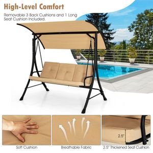 Adjustable Canopy 3-Seater Outdoor Porch Swing with Padded <b>Cushions</b> for Patios - Product Image 5