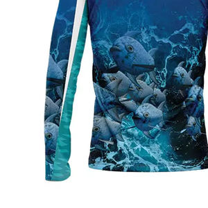 Camisa de Pesca de Manga Larga para Hombre, Estampado por Sublimación, UPF 50, Anti-UV, 100% Poliéster, Diseño de Peces Azules, Ropa para Exteriores - Product Image 6