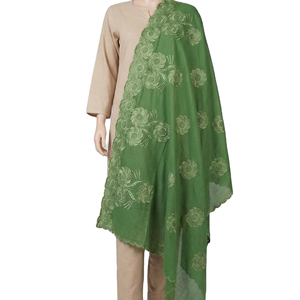 Chal de Algodón Voile de Lujo para Mujer, con Encaje, Bordado Floral Dorado con Pedrería, Suave, Transpirable, Largo, para Uso Diario en Todas las Estaciones - Product Image 1