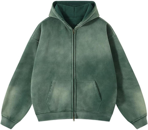 Sweat-shirt unisexe à capuche zippé, couleur unie, polaire, coupe oversize, décontracté, pour l'hiver, avec poche avant, 100% coton, coupe ample, imprimé numérique - Product Image 4