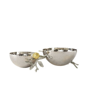 Bol décoratif de mariage en métal doré fait main avec motif floral, moderne, écologique, compatible lave-vaisselle, avec base sur pied - Product Image 4