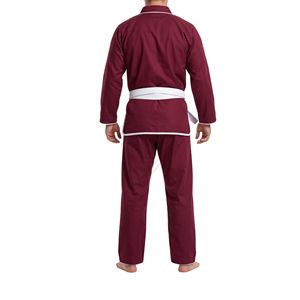 White Contrast Accent Piping Karate Uniform Deep Burgundy Martial Arts Uniform <b>Brushed</b> Cotton Blend Kumite Training Sets - Product Image 2