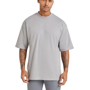 Camiseta de algodón extragrande para hombre con logo personalizado, cuello simulado acanalado, hombros caídos y corte holgado estilo streetwear - Product Image 1