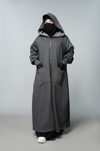 Abaya con capucha de forro polar grueso y piel sintética, con cremallera metálica, manga tres cuartos, largo hasta la rodilla, cálida, modesta, islámica, antiestática para mujer - Product Image 4