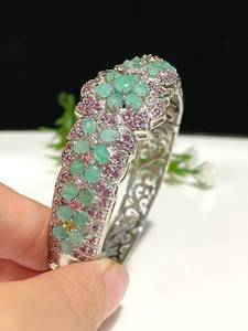 Vintage Emerald Tourmaline Rhodolite Bracelet Natural Gemstone Sterling <b>Silver</b> Jewelry Gift Women - Product Image 3