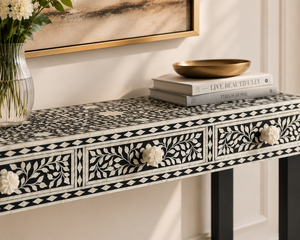Bone Inlay <b>Console</b> <b>Table</b> Metal Legs Antique Midcentury Entryway Living Room Accent <b>Table</b> <b>for</b> Hotel Apartment - Product Image 4