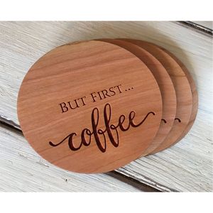 Sustainable Wood Drink Coaster | Vintage Rustic Kitchen Decor | Personalized Laser Cut Coffee Cup Holder Sustainable Coasters - Product Image 1