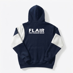 Sweat à capuche épais personnalisé en molleton, bleu marine et blanc, avec empiècements en spirale, coupé-cousu, style streetwear pour hommes - Product Image 2