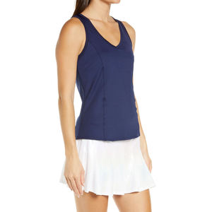 <b>Women's</b> <b>Navy</b> Blue V-Neck Sleeveless <b>Tank</b> <b>Top</b> Solid Knitted Breathable Sporty Workout Gym Vest - Product Image 2