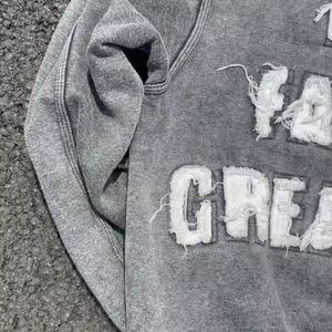 Sweat à capuche pour homme en coton épais délavé à l'acide avec logo personnalisé Broderie au crochet Hiver Streetwear Motif imprimé - Product Image 3