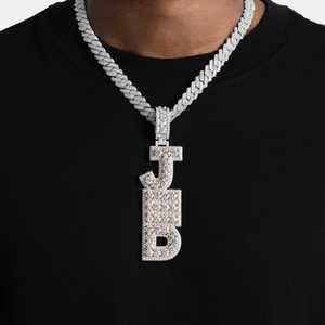 Colgante de Letra Iced Out VVS Moissanite de Plata de Ley 925, Joyería Hip Hop con Cadena Cubana Miami, Inicial Personalizada Bling - Product Image 3
