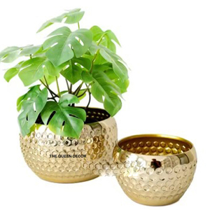 Juego de 2 Macetas de Metal de Diseño Dorado Brillante, Diferentes Tamaños, Decorativas para Interiores y Exteriores, para Hogar, Balcón y Jardín - Product Image 1
