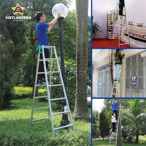 SG Industrial Design NVLY-8C Double-Sided 2x8 Aluminum Scaffold <b>Folding</b> <b>Ladders</b> Sturdy Outdoor Hotel Use - Product Image 2